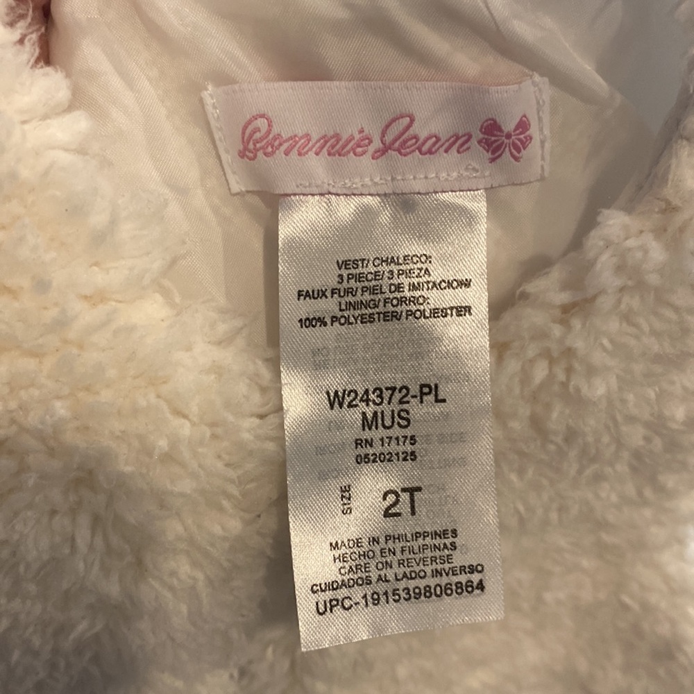 Bonnie Jean White Faux Fur Vest 2T - Picture 8 of 8